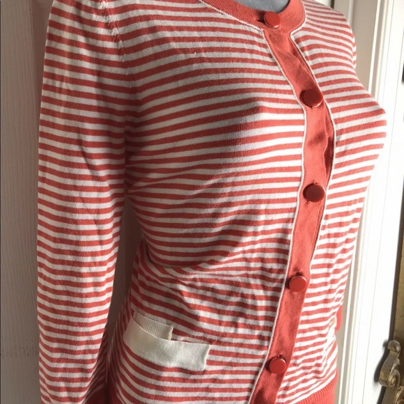 Talbots Coral Striped Cardigan Medium-Button Down - Picture 3 of 8
